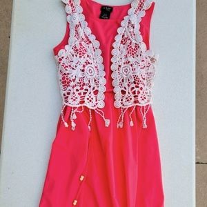 Girls Beautiful Coral Dress and Lace Vest Sz 12